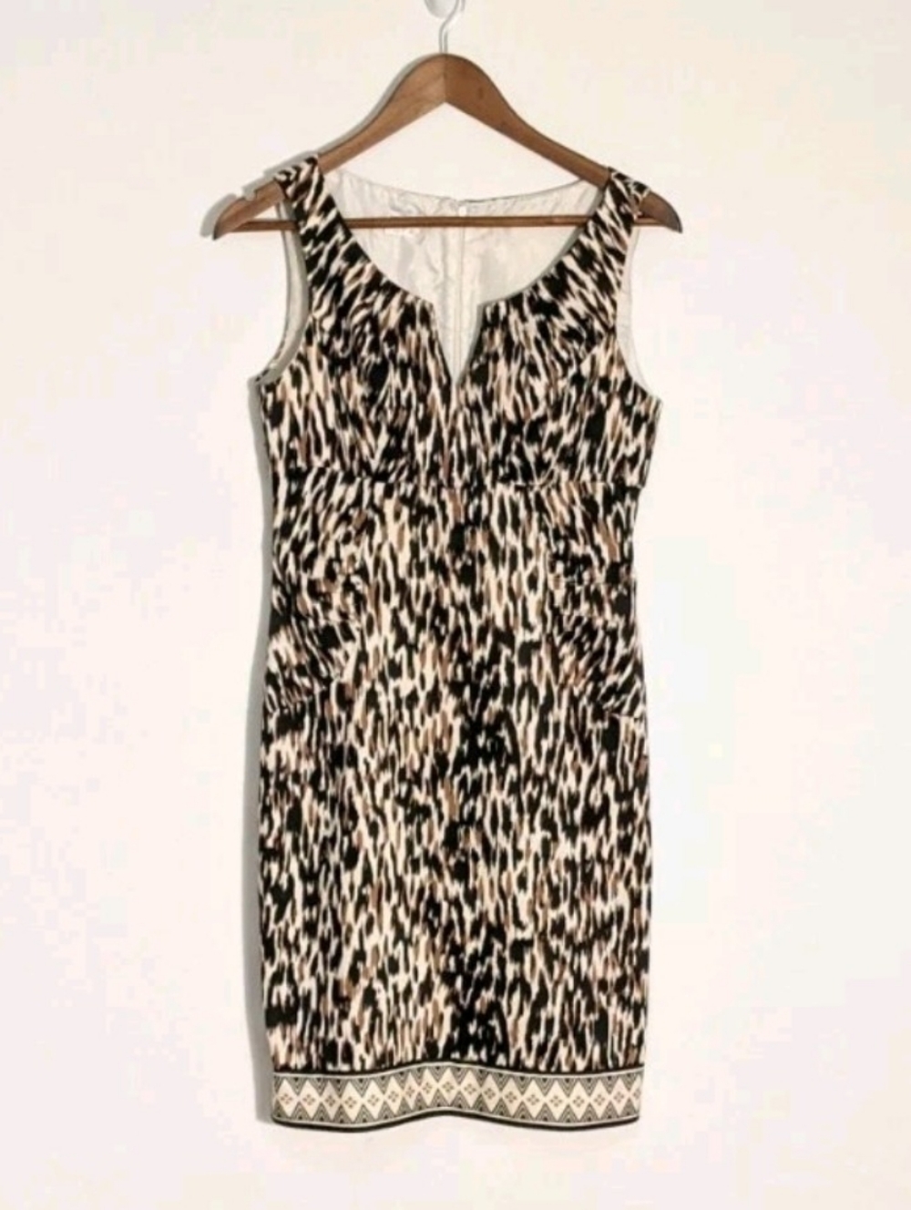 London Times  Animal-Print Sheath Dress in Black and Cream, Sz 8
